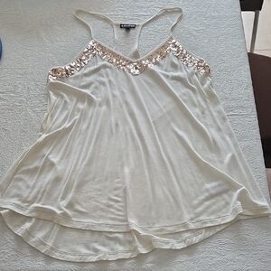 NWOT Express Cream Racerback Camisole with Bronze Sequin Trim